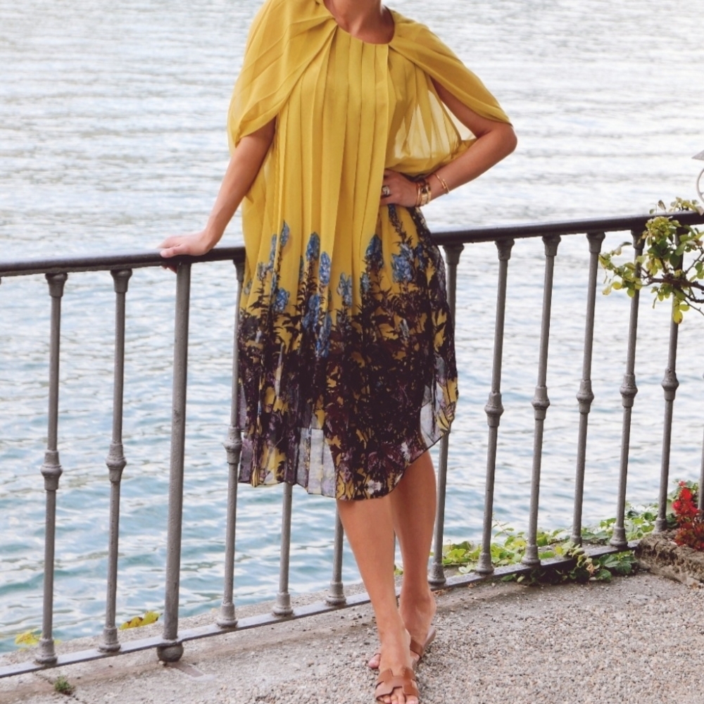 Dries Van Noten Yellow Floral-Print Midi Dress